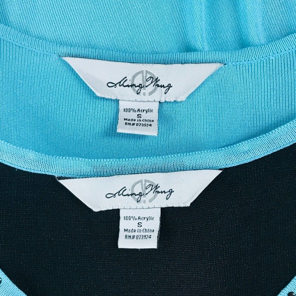 Ming Wang Womens Small Jacket Tank Set Black Blue Studded Shoulder Pad Flaw BQ28 - Picture 5 of 8